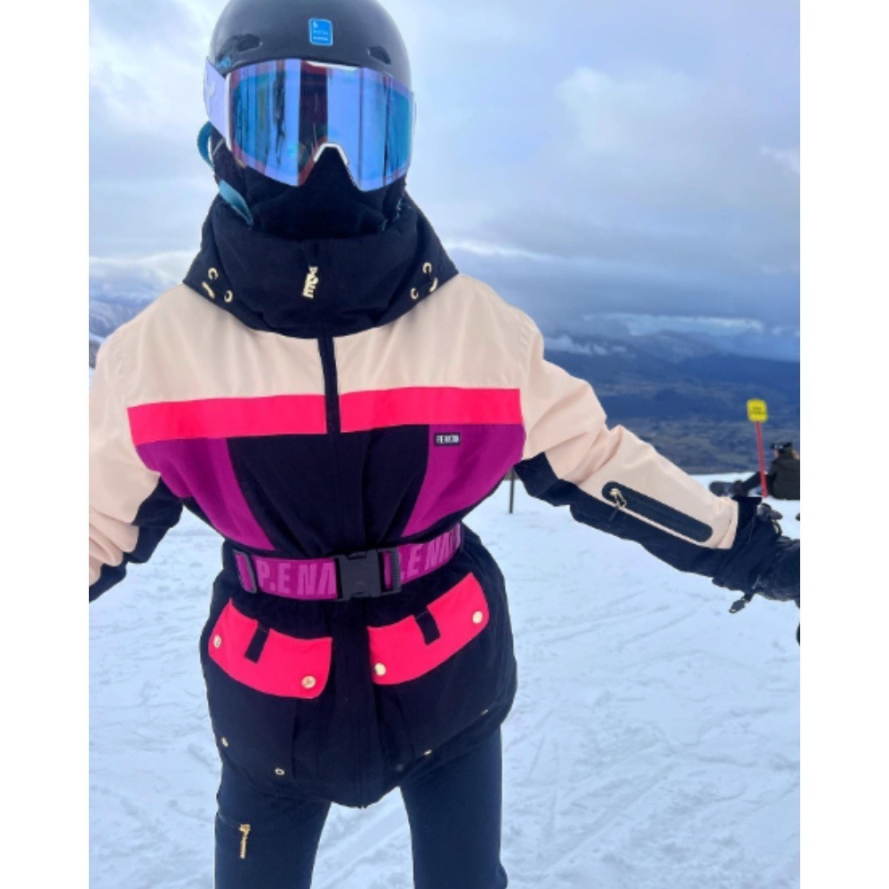 NWT P.E Nation Chamonix Snow Jacket Large Black Pink Colorblock Ski Insulated